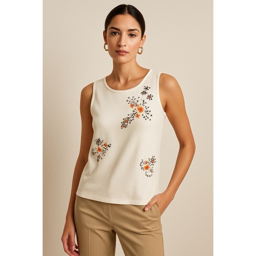 Banana Republic Women’s Embellished Floral Beaded Sleeveless Top Ivory Small